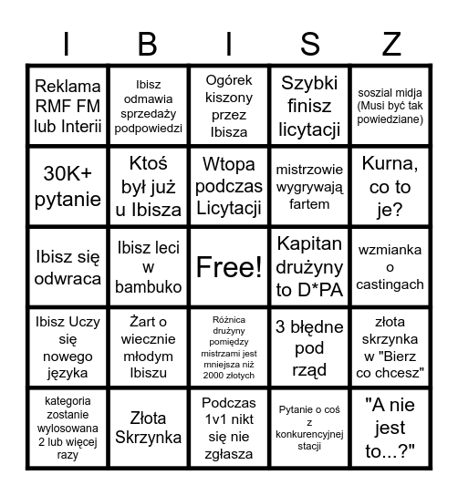 IBISZINGO Bingo Card