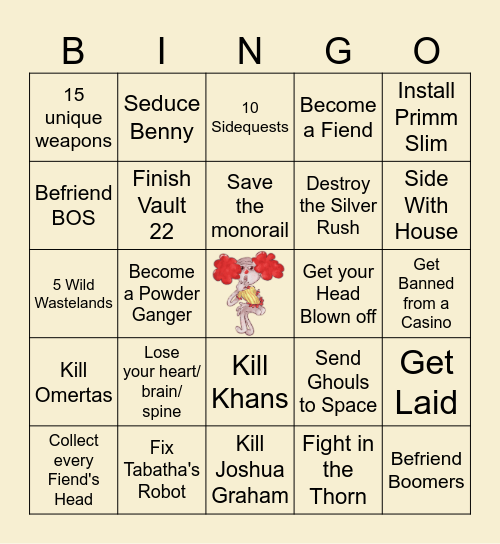 Randomized Fallout New Vegas Bingo Card