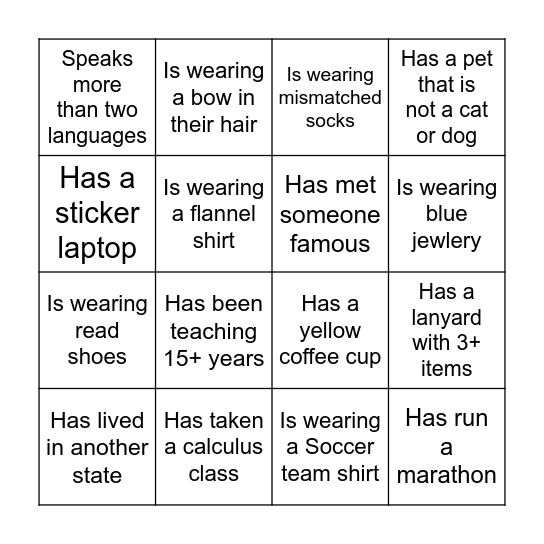 Find a Teacher Who... Bingo Card
