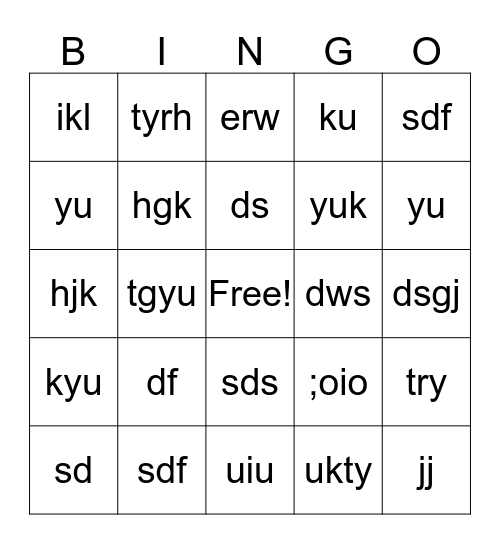 Read Aloud Bingo Card