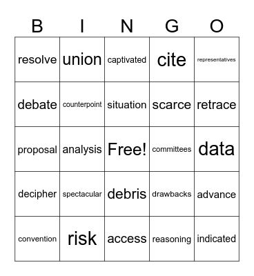 Vocabulary Bingo Card
