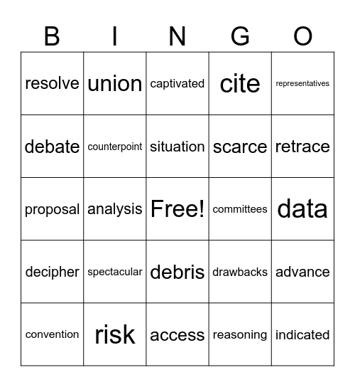 Vocabulary Bingo Card