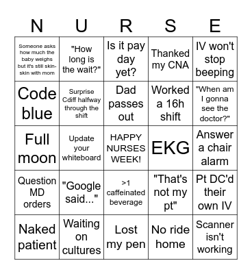 Nursing Bingo Card