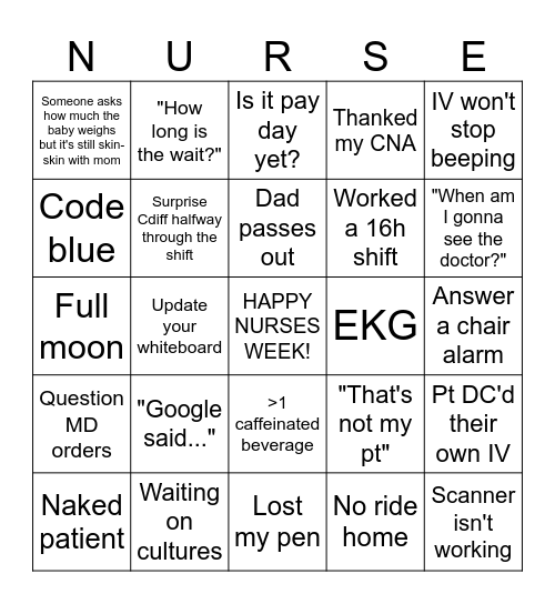 Nursing Bingo Card