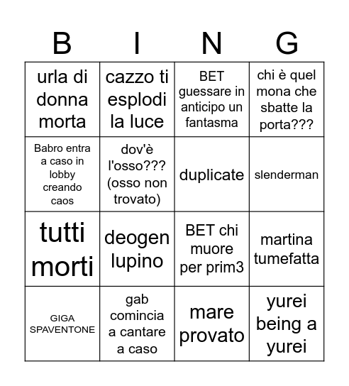 PHASMO BINGO #1 Bingo Card