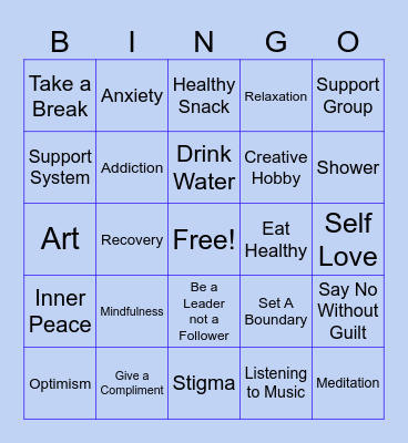 Mental Health Bingo Card