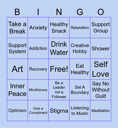 Mental Health Bingo Card