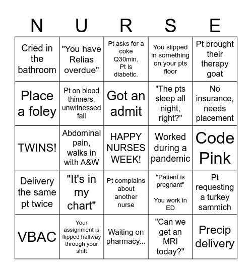 Nursing Bingo Card