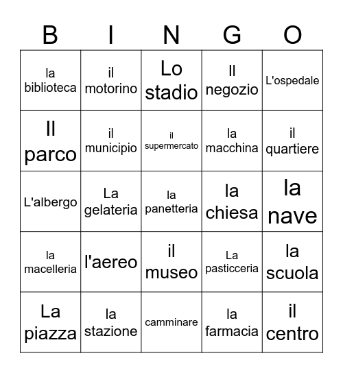 La Citta Bingo Card