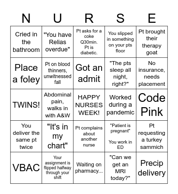 Nursing Bingo Card