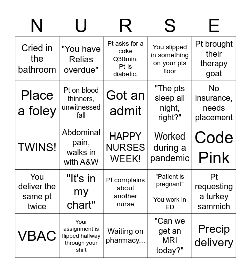 Nursing Bingo Card