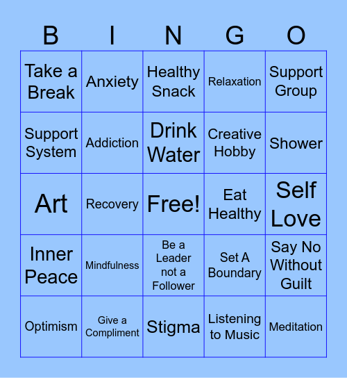 Mental Health Bingo Card