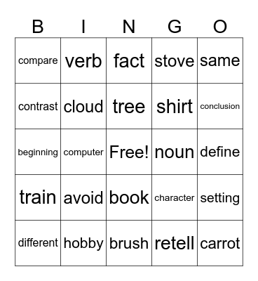 Vocabulary Bingo Card