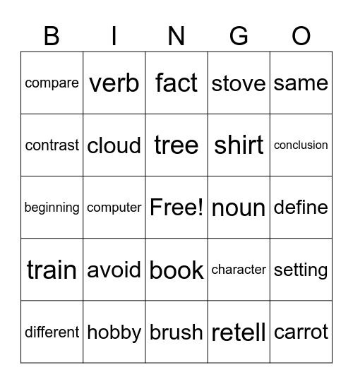 Vocabulary Bingo Card