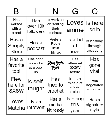 Modern Makers Meet Up Bingo Card