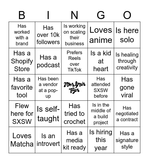 Modern Makers Meet Up Bingo Card