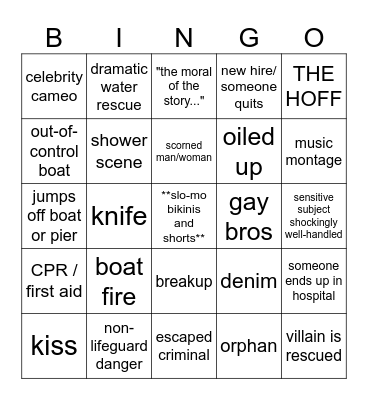 Baywatch Bingo Card