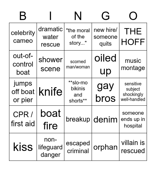 Baywatch Bingo Card