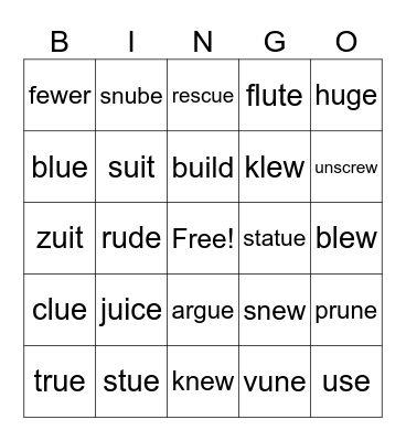 Long u Bingo Card
