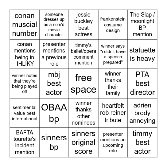 oscar (isaac) bingo Card