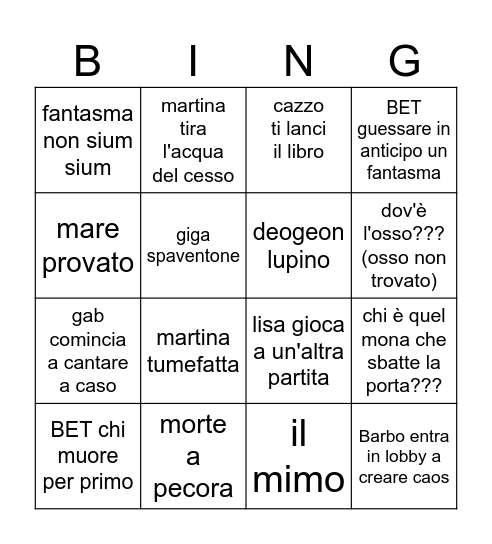 PHASMO BINGO # 6 Bingo Card