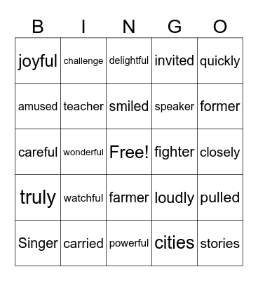 Spelling Word Bingo Card