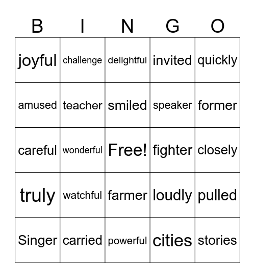 Spelling Word Bingo Card