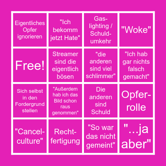 Statement Bingo Card
