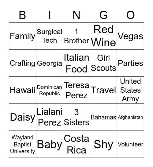 Who is Teresa Perez Bingo Card