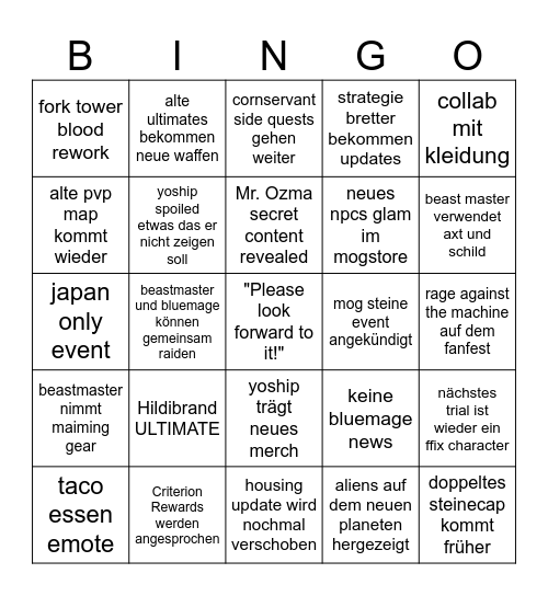 LIVE LETTER 91 Bingo Card
