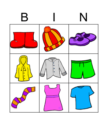 CLOTHES Bingo Card