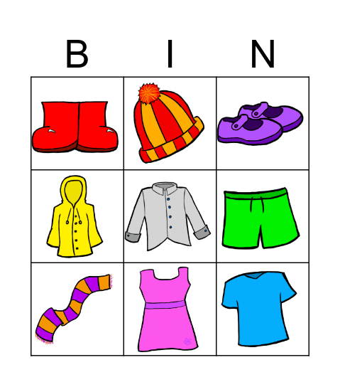 CLOTHES Bingo Card