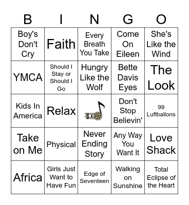 80's + 90's Soundtracks Bingo Card