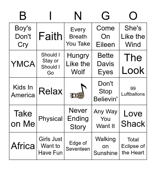 80's + 90's Soundtracks Bingo Card