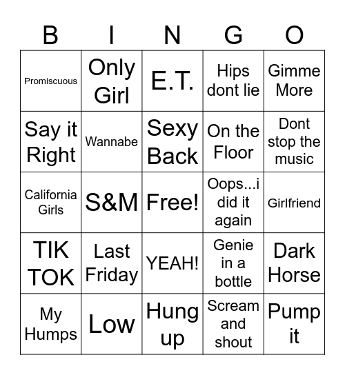 90's POP Bingo Card