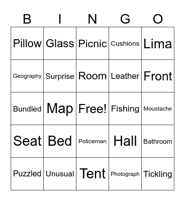 Paddington 2 Bingo Card