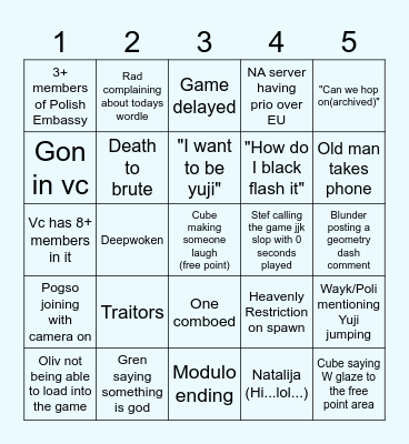 Cursed Gear release Bingo Card