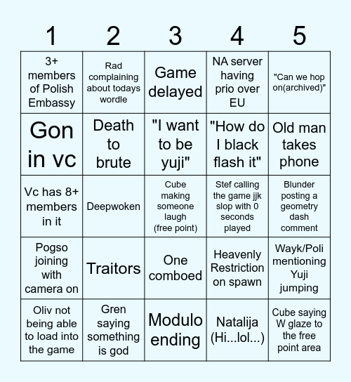 Cursed Gear release Bingo Card