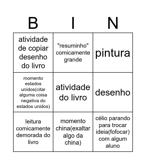 bingo do célio Bingo Card