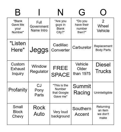 Spam Call Bingo! Bingo Card