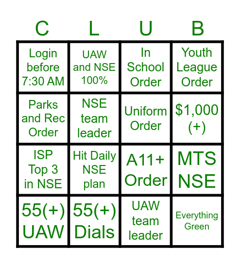 Closers Club Bingo Card
