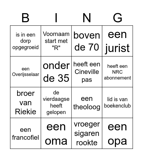 Verjaardag R&R 70 jaar Bingo Card
