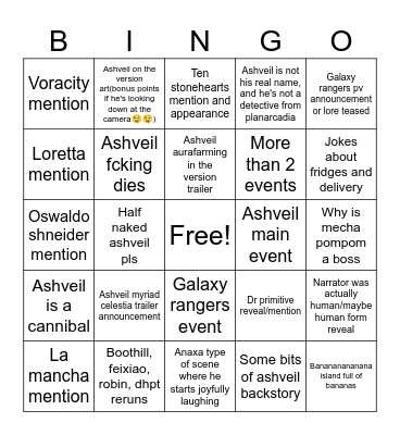HSR 4.1 Live stream Bingo Card