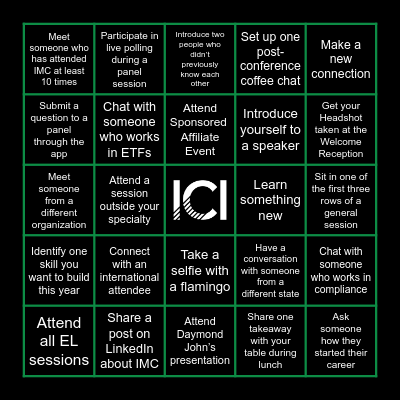 IMC Emerging Leaders Bingo Card