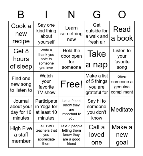 Sources of Strength Gratitude Bingo Card