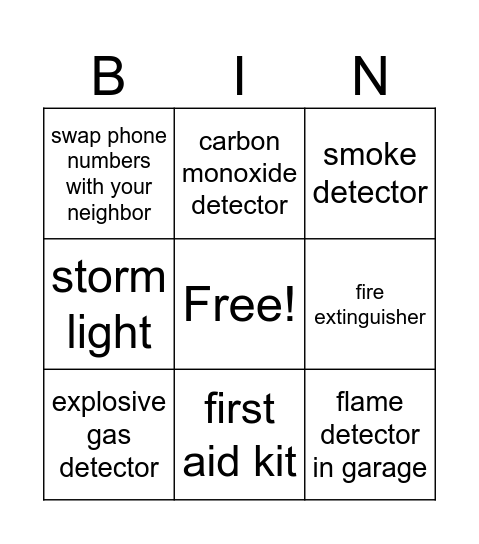 IVRA Safety Bingo Card