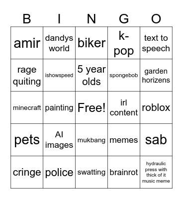 SHORTS BINGO Card
