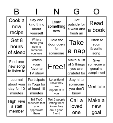 Sources of Strength Bingo Card