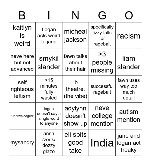 best class ever!1!11!!!! Bingo Card