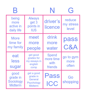 Lina’s Bingo Card